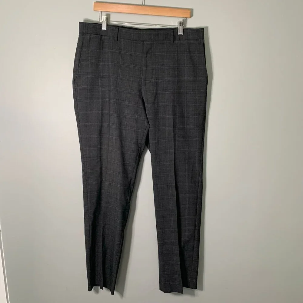 Banana Republic 34x32 Gray Mens Slim Fit‎ Plaid Dress Pants Wool Blend Tailoring